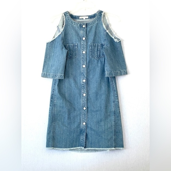 Maje Denim Cold Shoulder Button Front Mini Dress - Picture 1 of 11